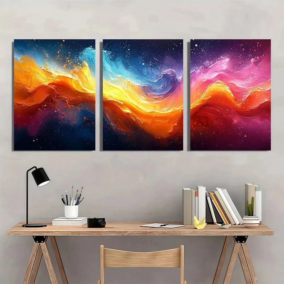 3pcs Vibrant Abstract Colorful Burst Textured Wall Art Set Canvas Framed 40x60cm - High Quality Print 100% Australian Made Wall Canvas Ready to Hang