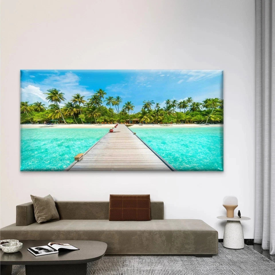Landscape Tropical Vacation Wall Art Canvas Office Home Room Framed 120x60cm