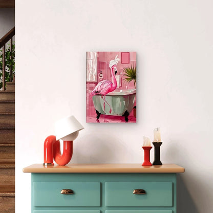 Flamingo's Bath Oil Painting Metal Print Ready to Hang