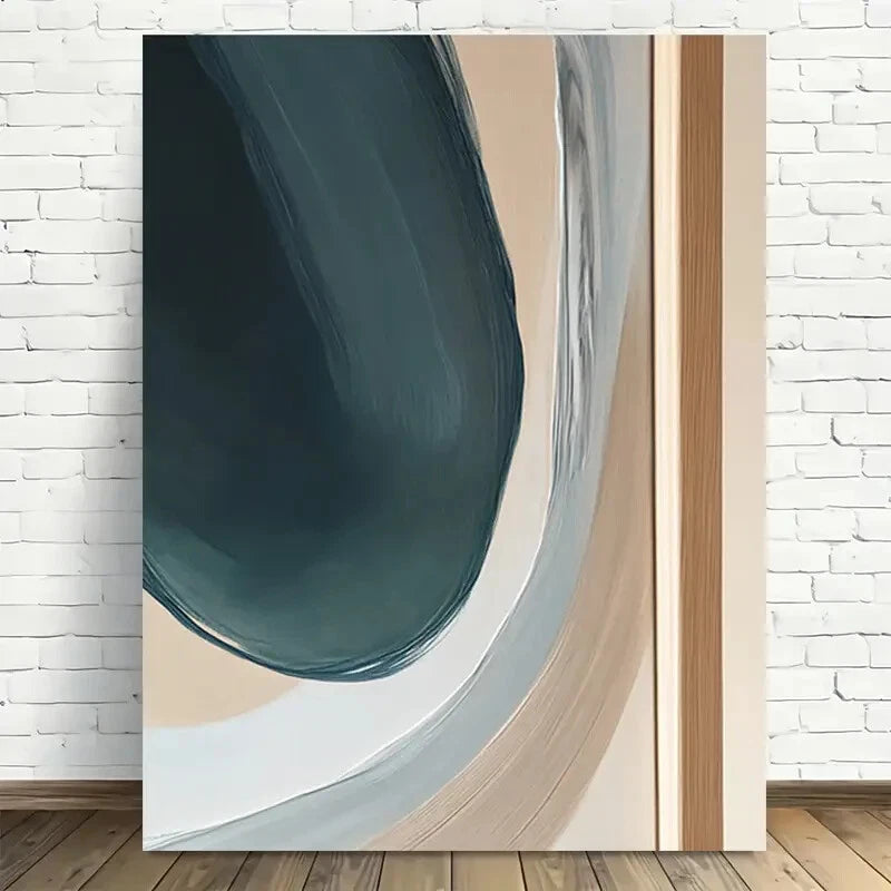 Beautiful Vertical Blue Beige Black White Painting 40x60cm Metal Print Ready to Hang - Bella Home Decor