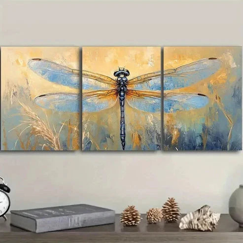 3pcs Watercolor Blue Dragonfly Decoration Wall Art Canvas Unframed - High Quality Print 100% Australian Made Wall Canvas