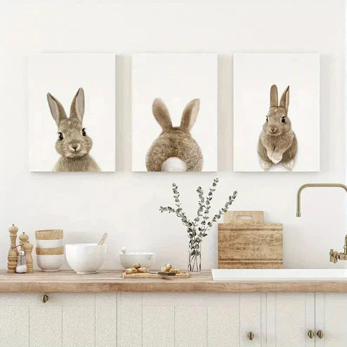 3pcs Modern & Classic Set of Rabbit Tail  Wall Art Set Canvas Unframed - High Quality Print 100% Australian Made Wall Canvas