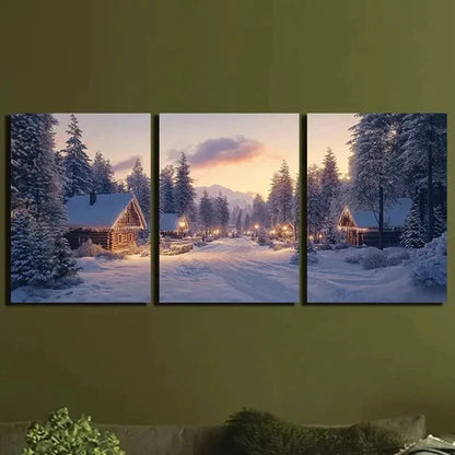 3pcs Houses in the Snow Mountain  Wall Art Set Canvas Unframed - High Quality Print 100% Australian Made Wall Canvas