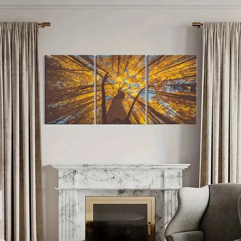 3pcs Nature Landscape Golden Leaves Wall Art Canvas Unframed - High Quality Print 100% Australian Made Wall Canvas