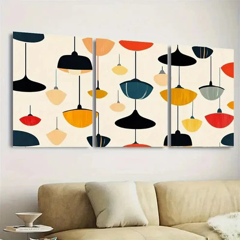 3pcs Abstract Hanging Lamp Wall Art Set Canvas Unframed - High Quality Print 100% Australian Made Wall Canvas - Bella Home Decor
