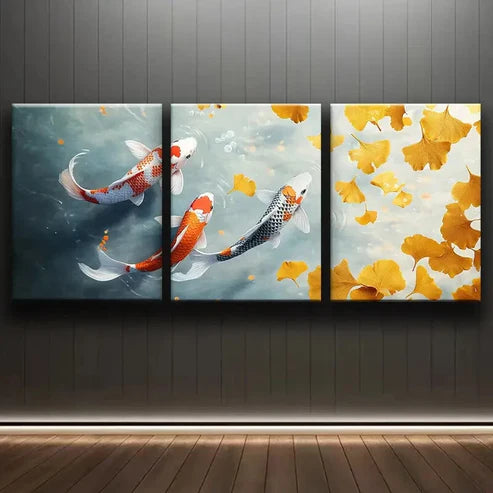 3pcs Watercolor Koi Fish and Fall Leaves Perfect Wall Art Set Canvas Unframed - High Quality Print 100% Australian Made Wall Canvas
