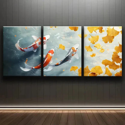 3pcs Watercolor Koi Fish and Fall Leaves Perfect Wall Art Set Canvas Unframed - High Quality Print 100% Australian Made Wall Canvas