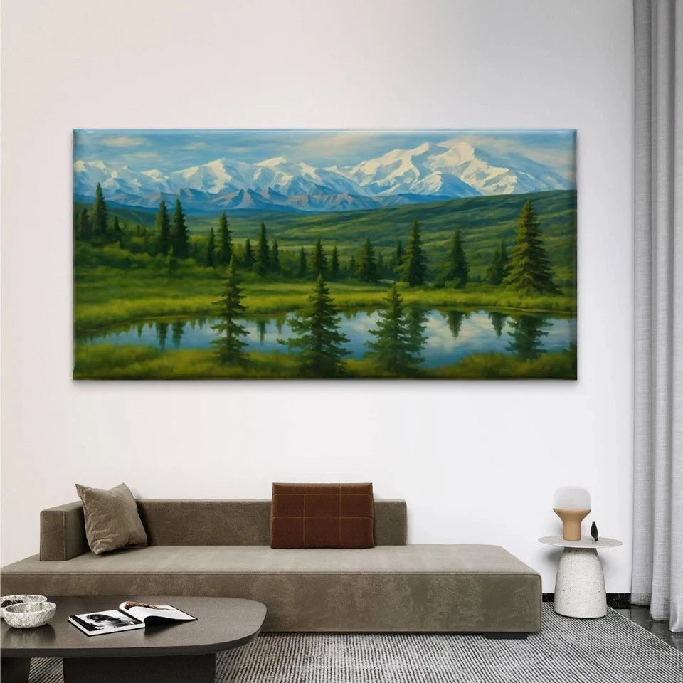 Snow Mountain & Pine Forest Wall Art Canvas Office Home Room Framed 120x60cm