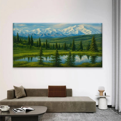 Snow Mountain & Pine Forest Wall Art Canvas Office Home Room Framed 120x60cm