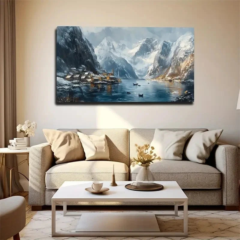 Snow Mountain Flowing Wall Art Canvas Office Home Room Framed 120x60cm