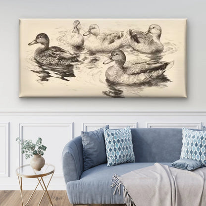 Abstract Ducks Water Scene Wall Art Canvas Office Home Room Framed 120x60cm