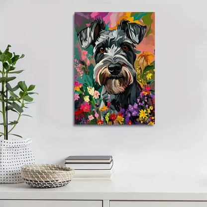 Beautiful Vibrant Floral Dog Painting 40x60cm Metal Print Ready to Hang