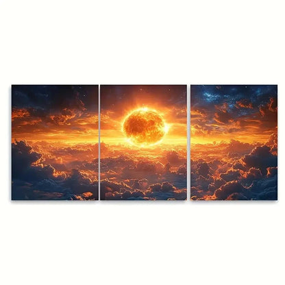 3pcs Sun Star Planet Earth  Wall Art Set Canvas Framed 50x70cm - High Quality Print 100% Australian Made Wall Canvas Ready to Hang - Bella Home Decor