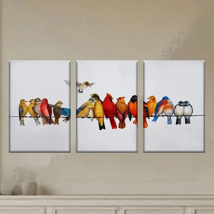 3pcs a Group of Birds Sitting on a Wire Wall Art Set Canvas Framed 60x90cm - High Quality Print 100% Australian Made Wall Canvas Ready to Hang - Bella Home Decor