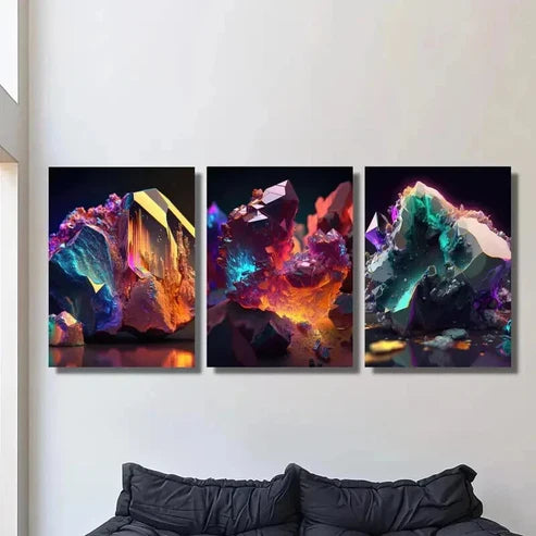 3pcs Gorgeous Crystal Stones Decoration Wall Art Canvas Unframed - High Quality Print 100% Australian Made Wall Canvas - Bella Home Decor