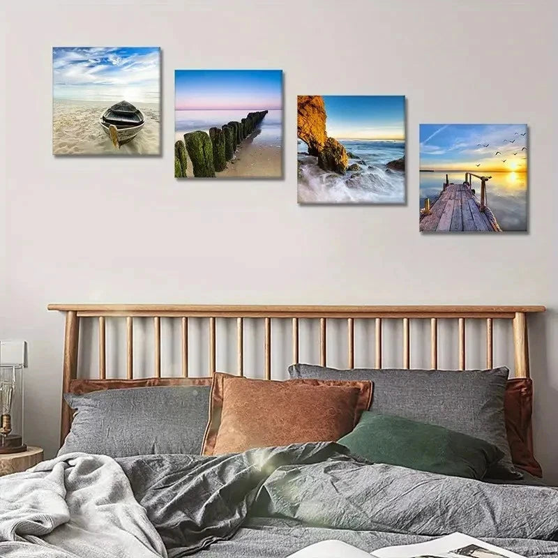 4pcs Picture Painting Wall Art Canvas Framed