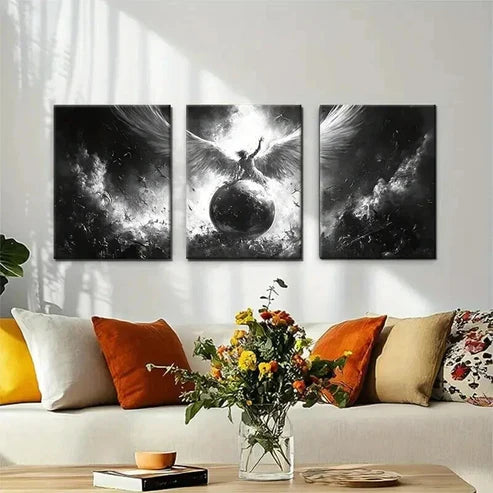 3pcs Angelic Warrior Black And White Wall Art Canvas Unframed - High Quality Print 100% Australian Made Wall Canvas