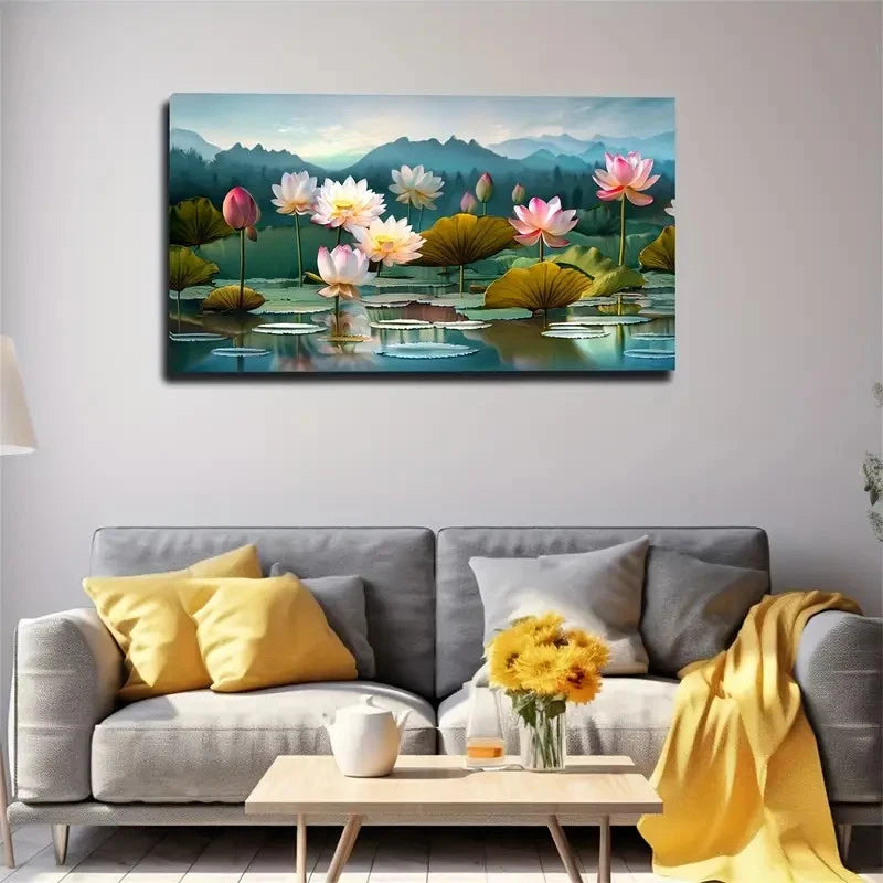 Blooming For Lotus Wall Art Canvas Office Home Room Framed 120x60cm
