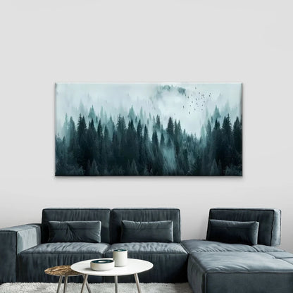Teal & Green Misty Mountain Wall Art Canvas Office Home Room Framed 120x60cm