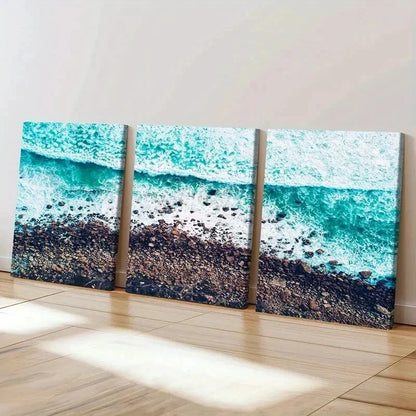 3pcs Ocean Waves Beach Nature Landscape Wall Art Set Canvas Framed 50x70cm - High Quality Print 100% Australian Made Wall Canvas Ready to Hang