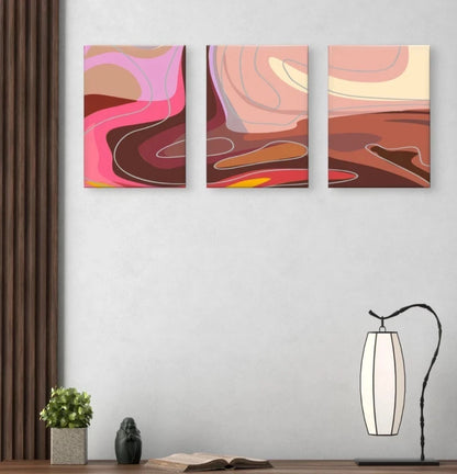 3pcs Modern Abstract Pink and Brown Fluid Shapes Wall Art Set Canvas Framed 50x70cm - High Quality Print 100% Australian Made Wall Canvas Ready to Hang