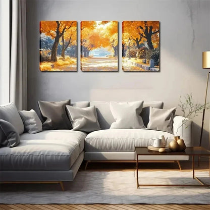 3pcs Autumn Splendor Vibrant Yellow Tree Perfect Wall Art Set Canvas Framed 50x70cm - High Quality Print 100% Australian Made Wall Canvas Ready to Hang - Bella Home Decor