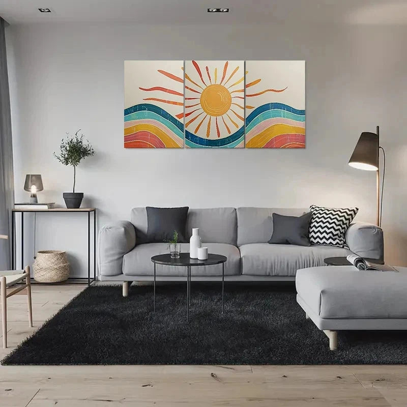 3pcs Abstract Sunburst Colourful Metal Print Ready to Hang Art - Bella Home Decor