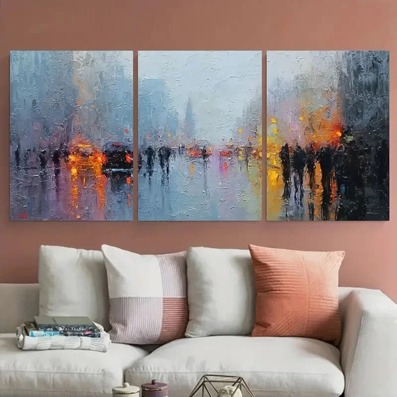 3pcs Impressionist City Street Scene Perfec Wall Art Set Canvas Framed 40x60cm - High Quality Print 100% Australian Made Wall Canvas Ready to Hang
