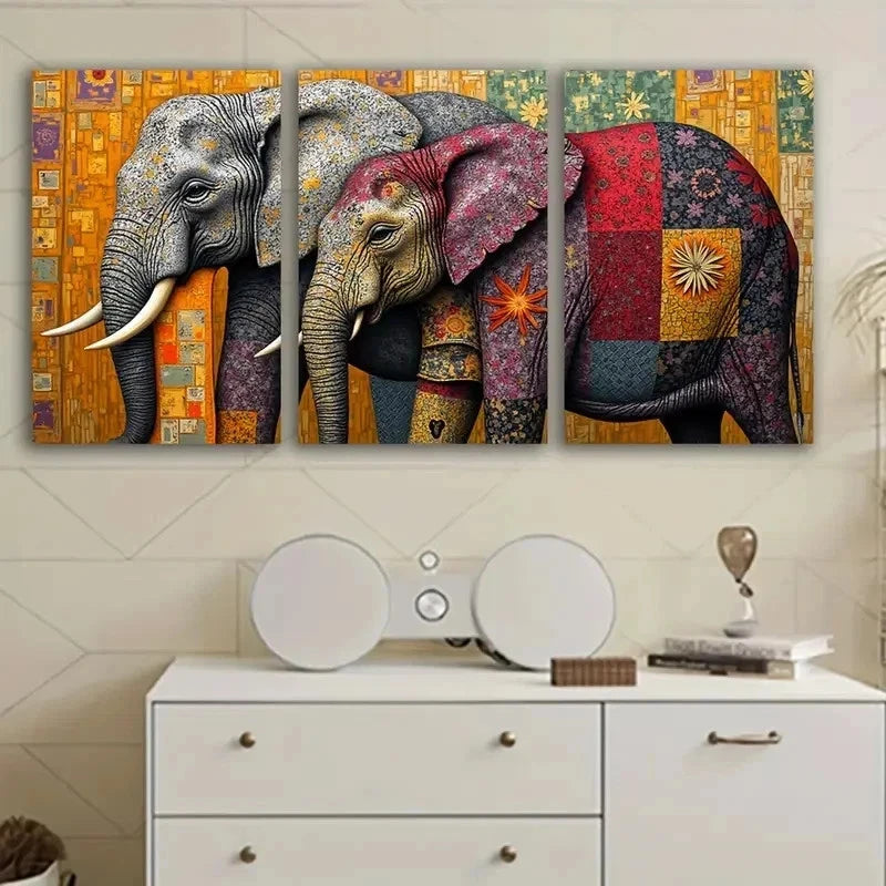 3pcs Elephant Abstract Pattern Design Wall Art Set Canvas Framed 50x70cm - High Quality Print 100% Australian Made Wall Canvas Ready to Hang