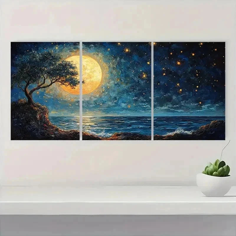 3pcs Night Lights Seaside & Mermaid Design R    Wall Art Set Canvas Framed 60x90cm - High Quality Print 100% Australian Made Wall Canvas Ready to Hang