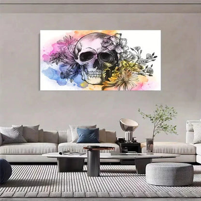 Vibrant Floral Skull Design Wall Art Canvas Office Home Room Framed 120x60cm