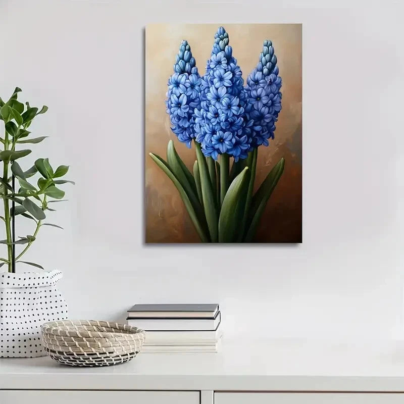 Vibrant Blue Hyacinth Flower Painting 40x60cm Metal Print Ready to Hang - Bella Home Decor