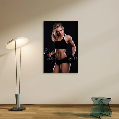 Strong Fitness Woman Dumbbells 5mm thick Plastic Poster Ready to Hang 90x60cm