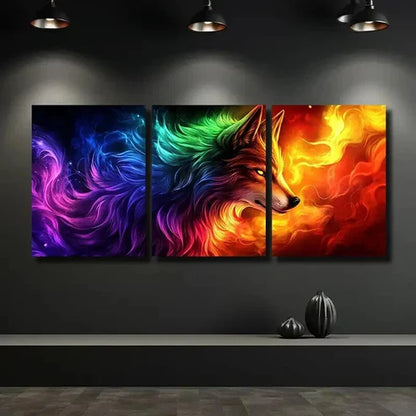 3pcs Glowing Vivid Fantasy Wolf Mural Wall Art Canvas Unframed – High Quality Print 100% Australian Made Wall Canvas - Bella Home Decor