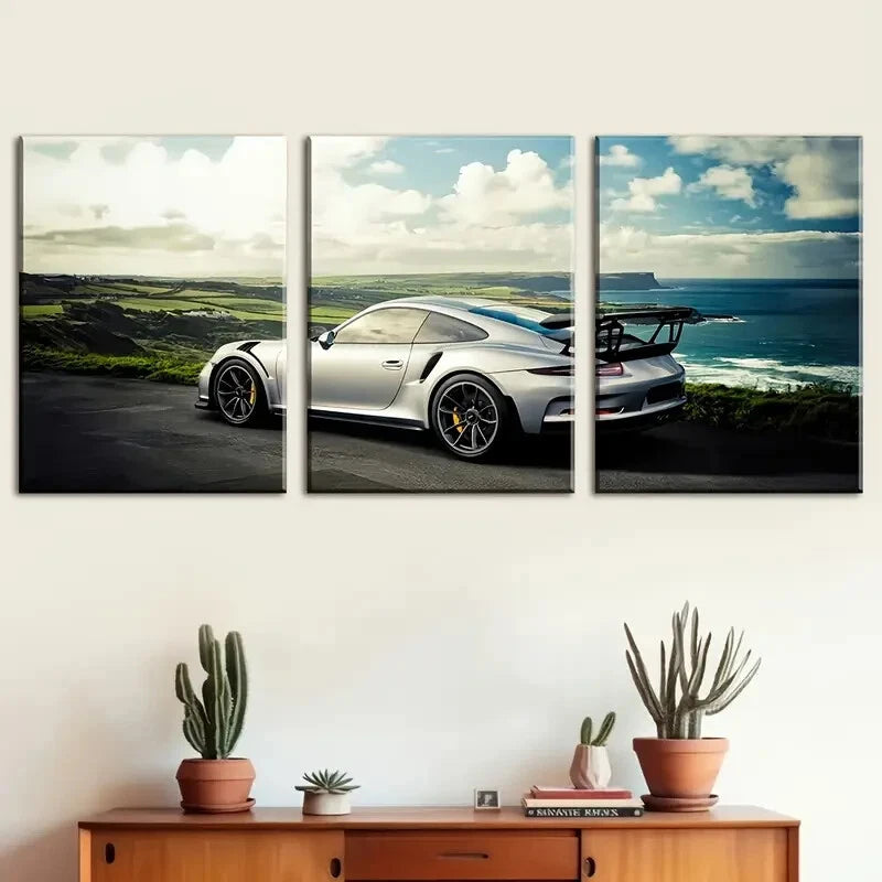 3pcs Sports Cars And Vehicles In Sunny Perfect Wall Art Set Canvas Framed 60x90cm - High Quality Print 100% Australian Made Wall Canvas Ready to Hang - Bella Home Decor
