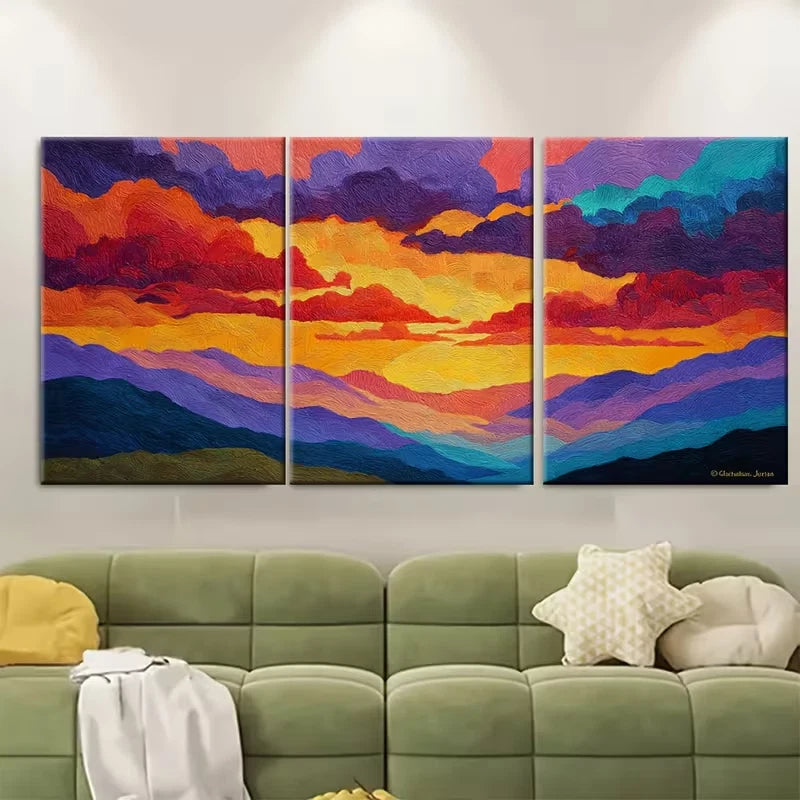 3pcs "Abstract Golden Sun" Oil Painting Metal Print Ready to Hang Art - Bella Home Decor