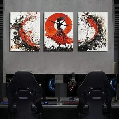 3pcs Flamenco Dancer Red Dress Abstract Perfect Wall Art Set Canvas Framed 60x90cm - High Quality Print 100% Australian Made Wall Canvas Ready to Hang - Bella Home Decor