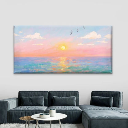 Ocean Sunset with Birds Wall Art Canvas Office Home Room Framed 120x60cm