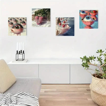 4pcs  Pink & Red Strawberry Concept Wall Art Canvas Framed
