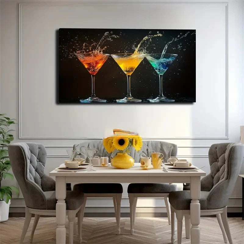 Three Glasses Liquid Splash Wall Art Canvas Office Home Room Framed 120x60cm