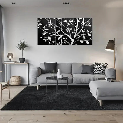 3pcs Black and White Modern Abstract Tree Metal Print Ready to Hang Art - Bella Home Decor