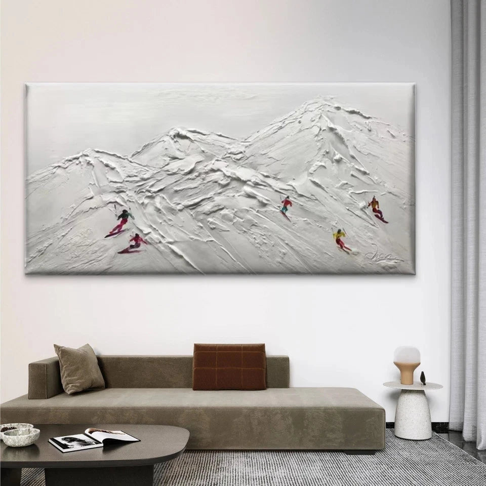 Winter Skiing Scene Painting Wall Art Canvas Office Home Room Framed 120x60cm