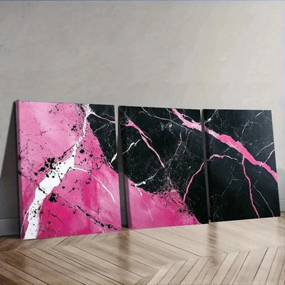 3pcs Pink and Black Abstract Marble Design Wall Art Set Canvas Framed 40x60cm - High Quality Print 100% Australian Made Wall Canvas Ready to Hang