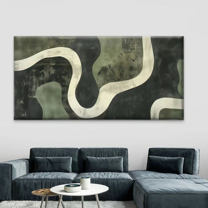 Abstract Green Black Curved Wall Art Canvas Office Home Room Framed 120x60cm