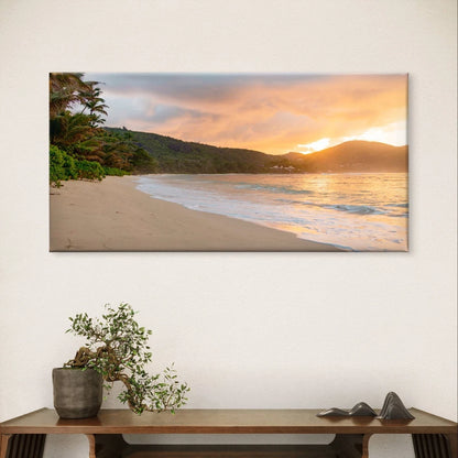Tropical Beach Sunset and Palm Trees Wall Art Canvas Office Home Framed 120x60cm