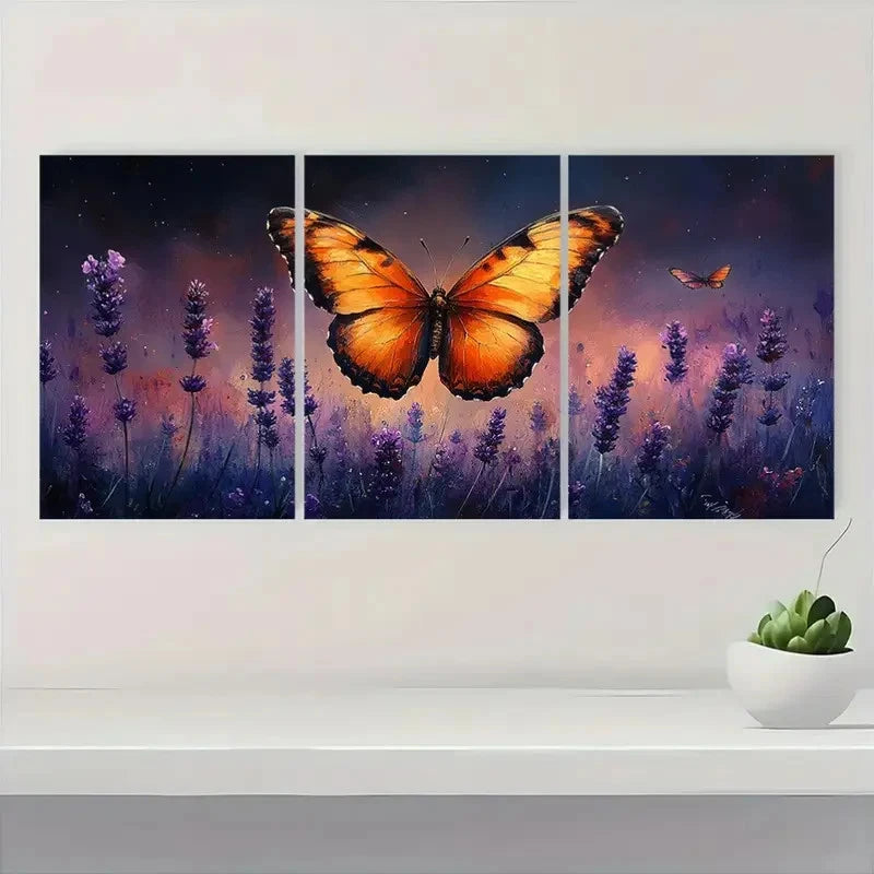 3pcs  Butterfly Painting Lavender  FG  Wall Art Set Canvas Framed 50x70cm - High Quality Print 100% Australian Made Wall Canvas Ready to Hang - Bella Home Decor