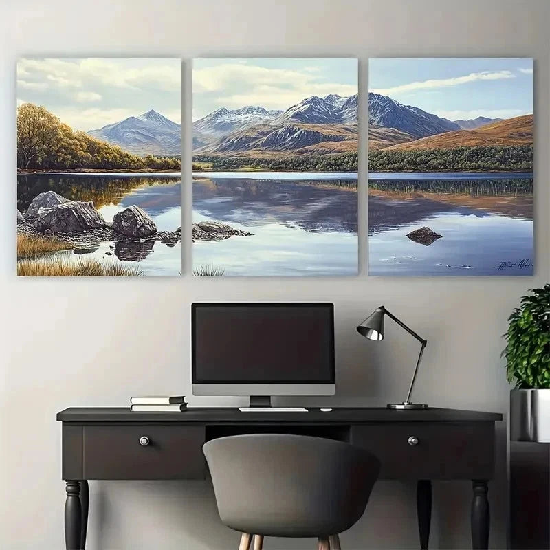 3pcs Nature Lake Beautiful Artwork Perfect Wall Art Set Canvas Framed 60x90cm - High Quality Print 100% Australian Made Wall Canvas Ready to Hang - Bella Home Decor