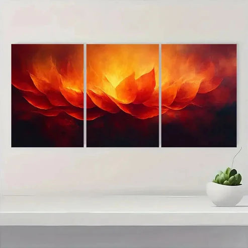 3pcs Red, Orange, Yellow, Black Dynamic Fire Wall Art Canvas Unframed - High Quality Print 100% Australian Made Wall Canvas