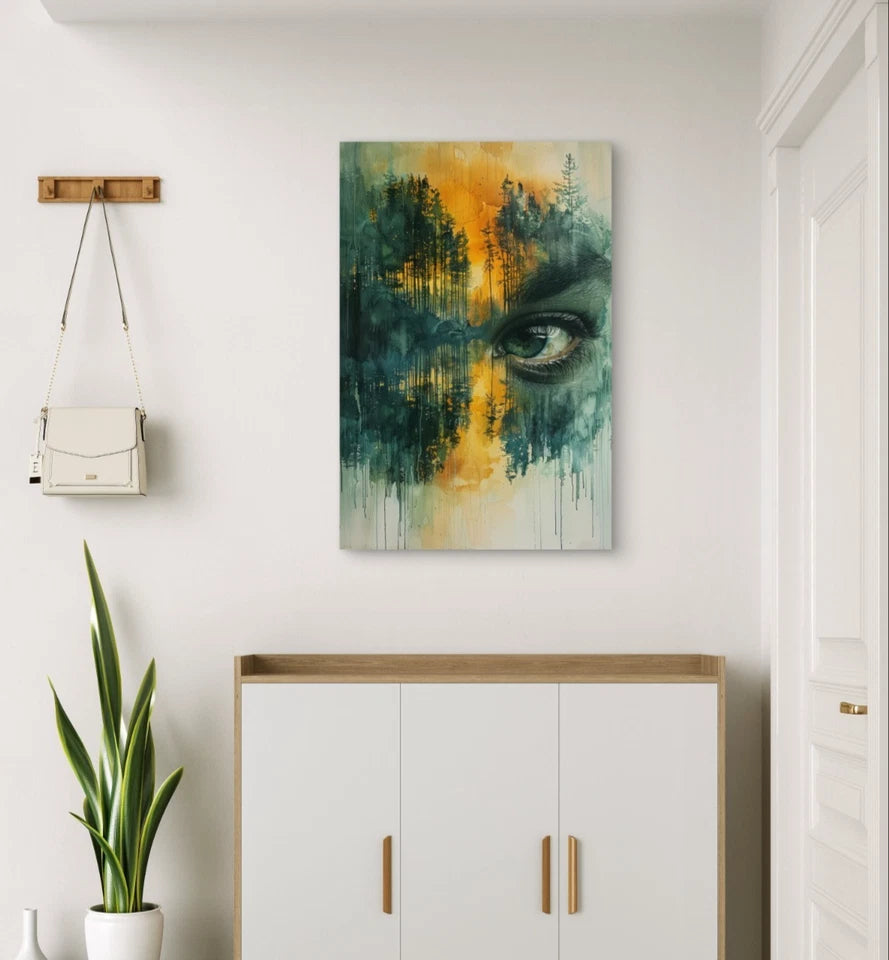 Green Eye and Forest Blended Illustration 40x60cm Metal Print Ready to Hang