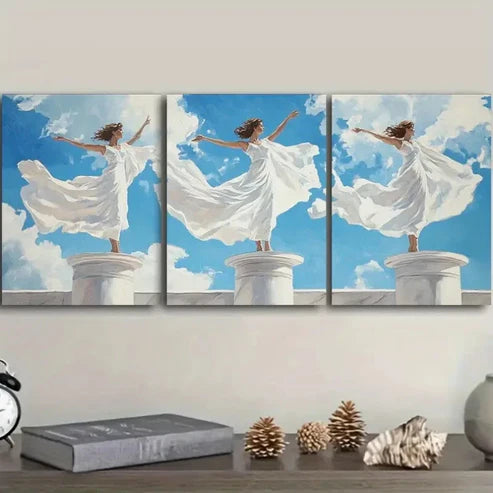 3pcs Oil Painting of the Three Graces Sky White Wall Art Set Canvas Unframed - High Quality Print 100% Australian Made Wall Canvas